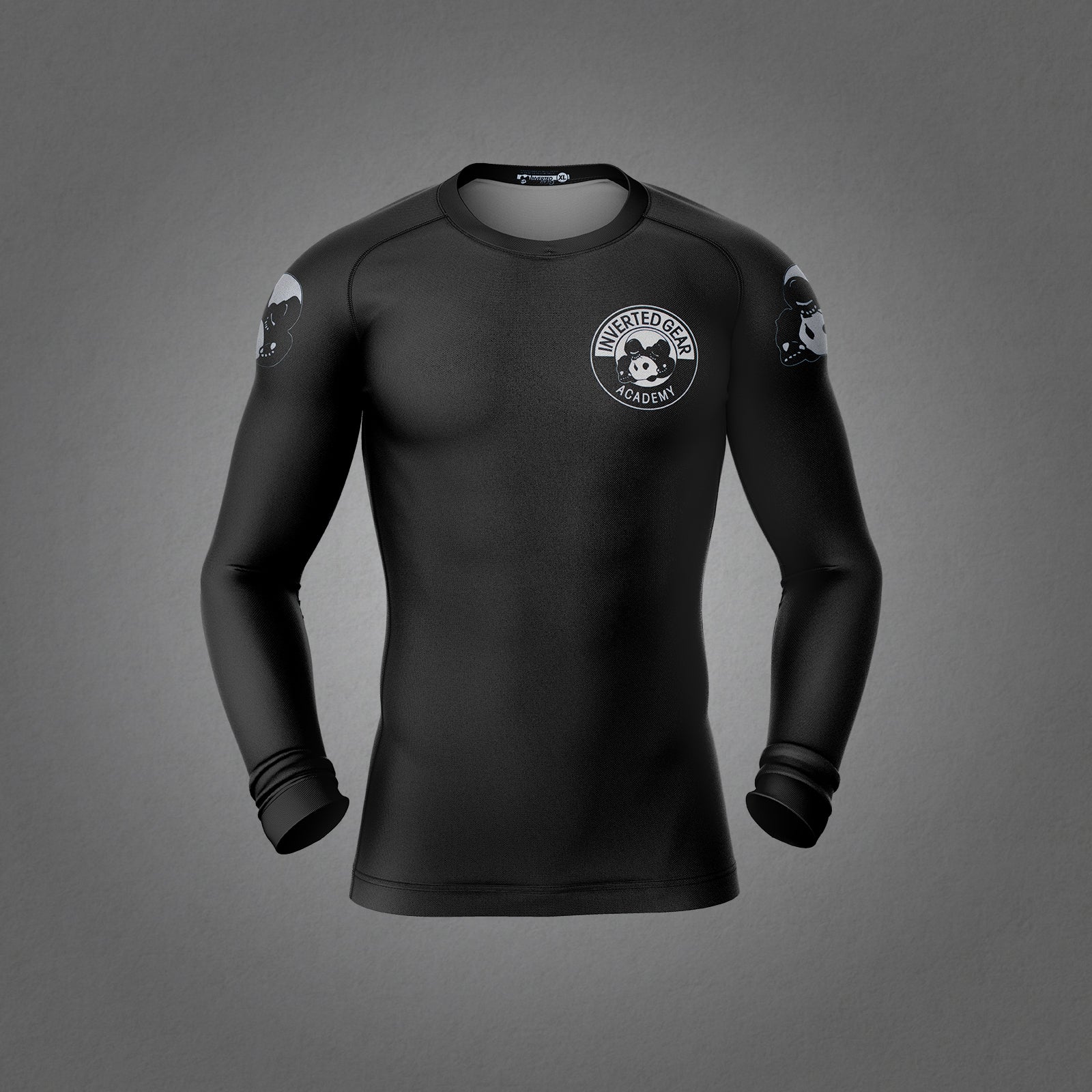 inverted gear rash guard Academy Black Round Logo Long Sleeve Rashguard