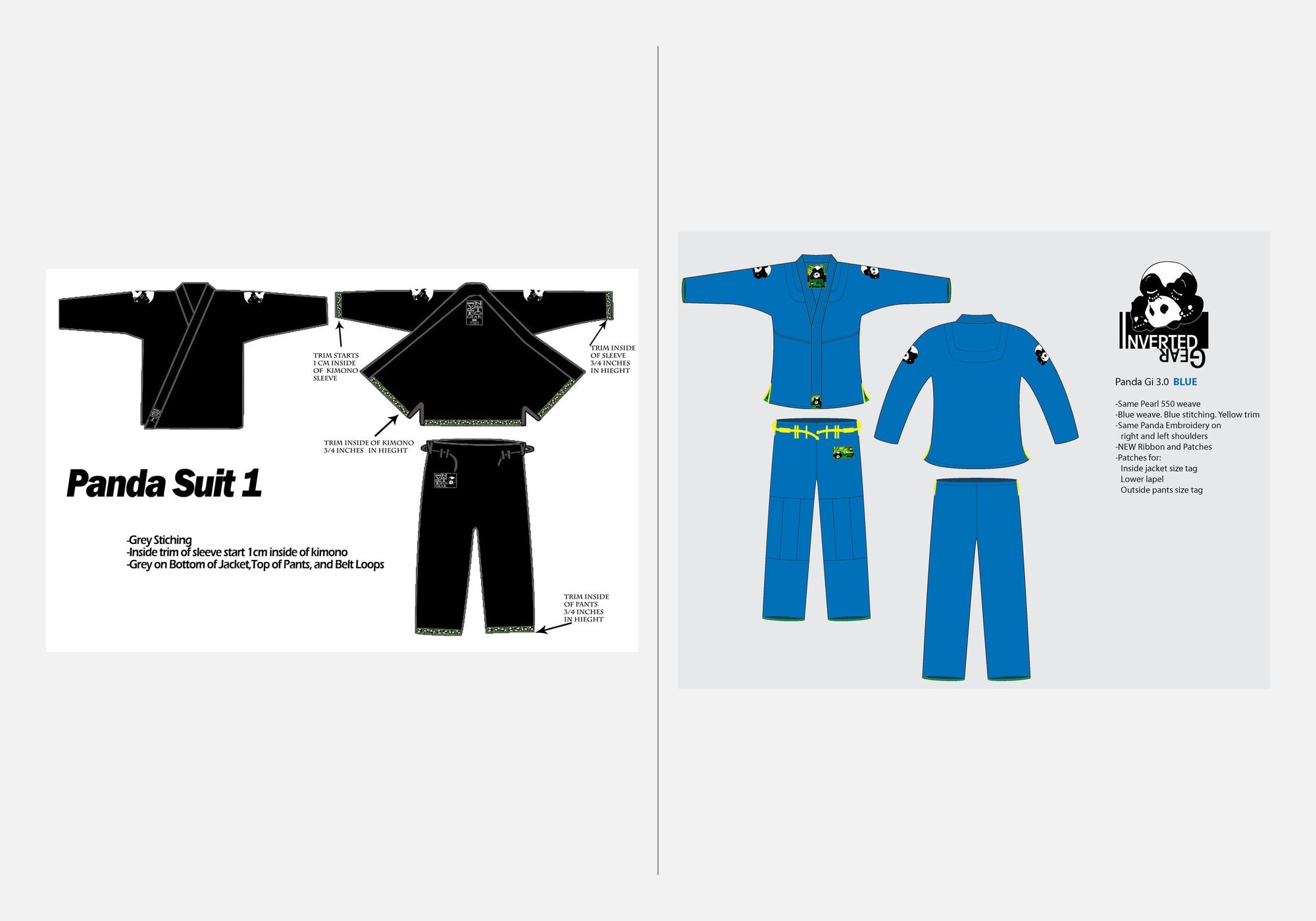 Side by side: the original Panda Suit 1 factory file next to Hillary's redrawn Panda Gi 3.0 spec